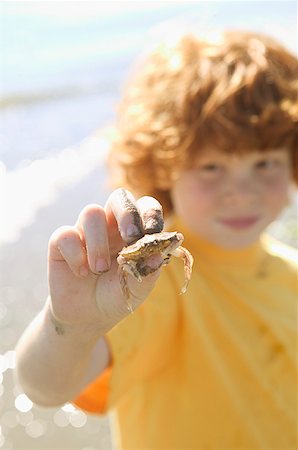 Red-headed boy tenant un petit crabe. Photographie de stock - Premium Libres de Droits, Code: 673-02137912