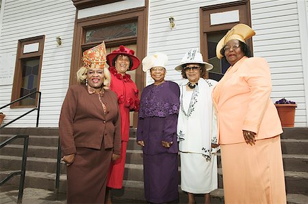 elderly people with ethnic diversity - Five senior women wearing hats. Stock Photo - Premium Royalty-Free, Code: 673-02138493