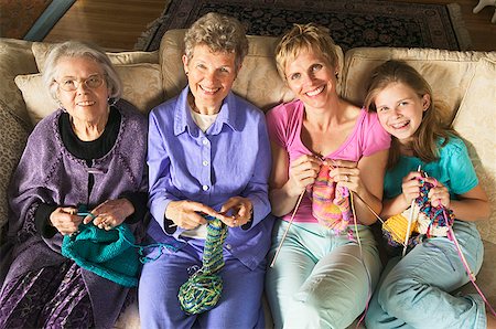 Four generations of females knitting Stock Photo - Premium Royalty-Free, Code: 673-02139092