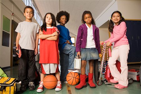 school sport - Group of students with sports equipment in hallway Stock Photo - Premium Royalty-Free, Code: 673-02141953