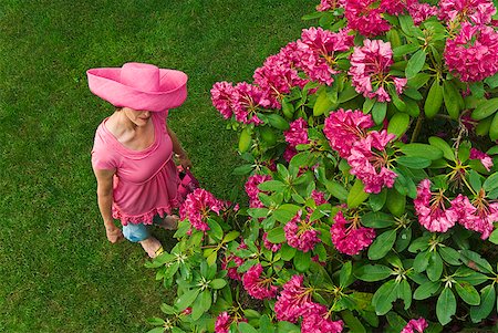 simsearch:673-02216253,k - Woman in festive pink hat standing in garden Stock Photo - Premium Royalty-Free, Code: 673-02216251