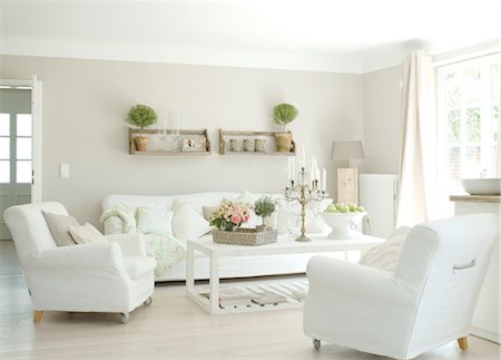 sala blanca - Bright living room Foto de stock - Sin royalties Premium, Código: 689-05610598