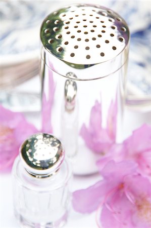 simsearch:689-05610682,k - Salt shaker and blossom on table Stock Photo - Premium Royalty-Free, Code: 689-05610614