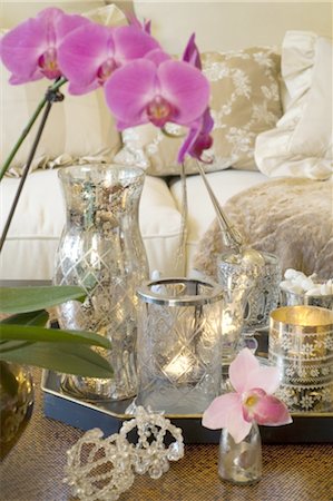 simsearch:689-05611248,k - Orchid and glasses with candles Stock Photo - Premium Royalty-Free, Code: 689-05611076