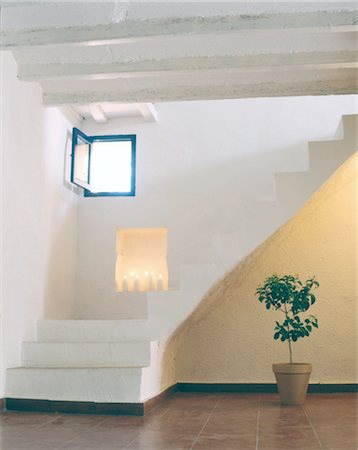 Room with potted plant and stone staircase Foto de stock - Sin royalties Premium, Código: 689-05611521