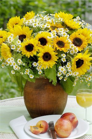 Bunch of flowers and fruit on garden table Foto de stock - Sin royalties Premium, Código: 689-05611612