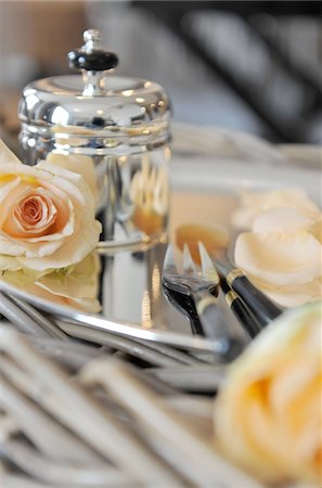 Elegant silver tray with rose blossoms Foto de stock - Sin royalties Premium, Código: 689-05612391