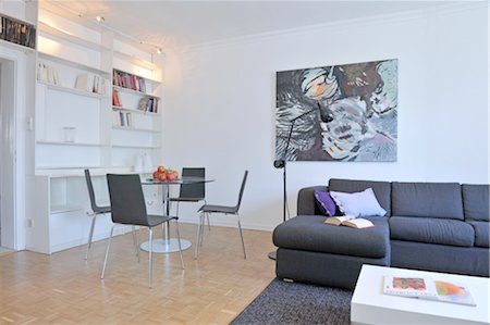 painting in interior - Modern living room with painting and dining area Stock Photo - Premium Royalty-Free, Code: 689-05612428