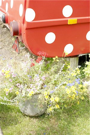 Colorful bunch of flowers at trailer Foto de stock - Sin royalties Premium, Código: 689-05612481