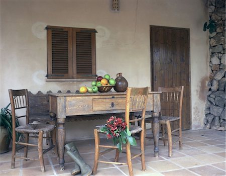 edifice furniture - Chairs, dresser and tiled floor in an country house Stock Photo - Premium Royalty-Free, Code: 689-05612645