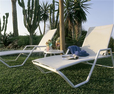 deckchair garden - deck in front of palms Stock Photo - Premium Royalty-Free, Code: 689-03129876