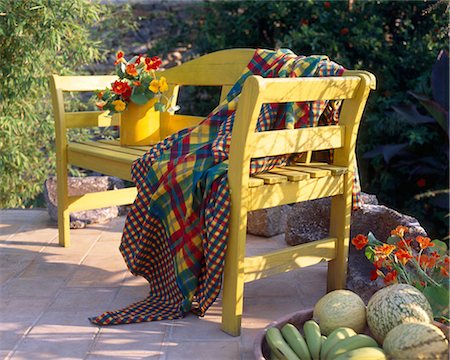 Garden seat with flowers and fruits Stock Photo - Premium Royalty-Free, Code: 689-03123710