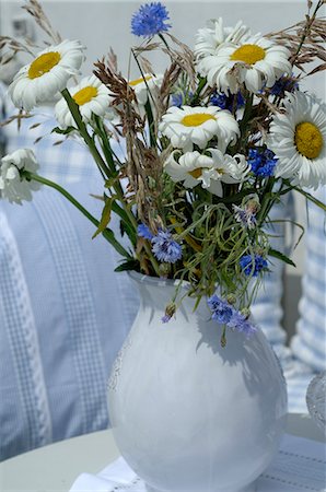 daisies in vase - Bunch of Marguerites and corn flowers Stock Photo - Premium Royalty-Free, Code: 689-03130899