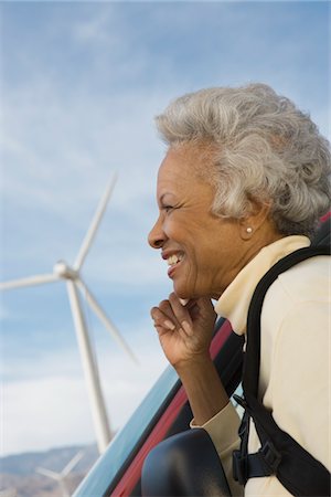 simsearch:693-06021950,k - Mature woman by wind farm Stock Photo - Premium Royalty-Free, Code: 694-03332633