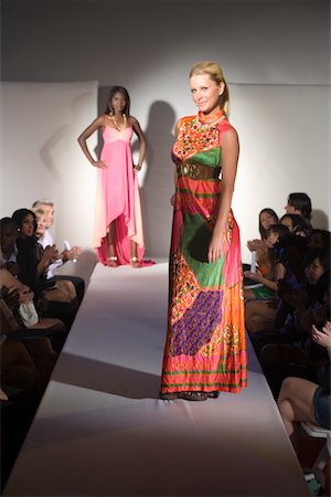 runway model audience - Woman in multicoloured dress on fashion catwalk Stock Photo - Premium Royalty-Free, Code: 694-03333023