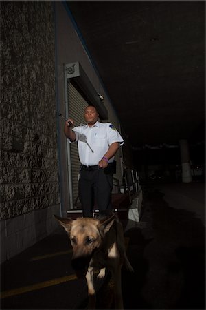 perro guardián - Security guard in alleyway pursuit with guard dog Foto de stock - Sin royalties Premium, Código: 694-03474732