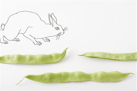 Drawing of rabbit walking across fresh pea pods Stock Photo - Premium Royalty-Free, Code: 695-05768979