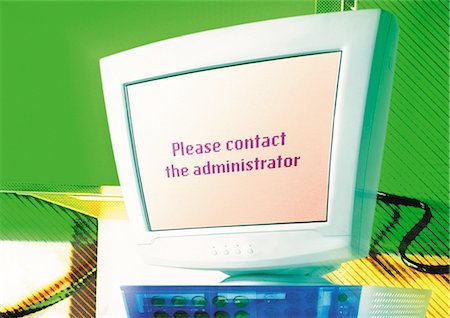 screen message - Computer, "Contact administrator" message on screen, digital composite. Stock Photo - Premium Royalty-Free, Code: 695-05775021