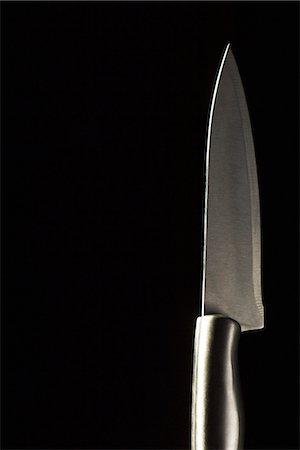 simsearch:695-05770356,k - Kitchen knife on black background Stock Photo - Premium Royalty-Free, Code: 695-05770338