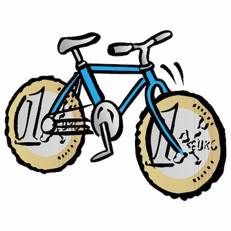 simsearch:695-05780265,k - Vélo avec des pièces en euros pour les roues Photographie de stock - Premium Libres de Droits, Code: 695-05780256