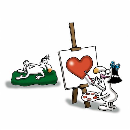 simsearch:695-05780354,k - Man posing for painting as woman paints heart Stock Photo - Premium Royalty-Free, Code: 695-05780370