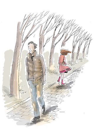 man walking away drawing