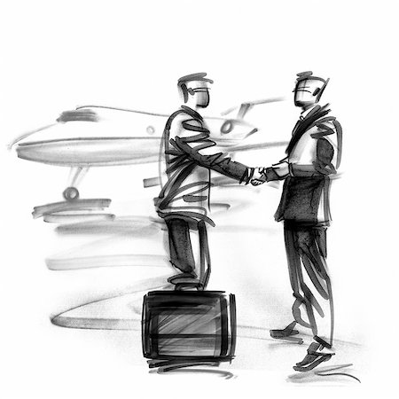 Businessmen shaking hands near jet Stock Photo - Premium Royalty-Free, Code: 695-05780651