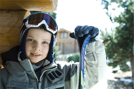 skiing chalet - Boy with ski gear, portrait Stock Photo - Premium Royalty-Free, Code: 695-03376407