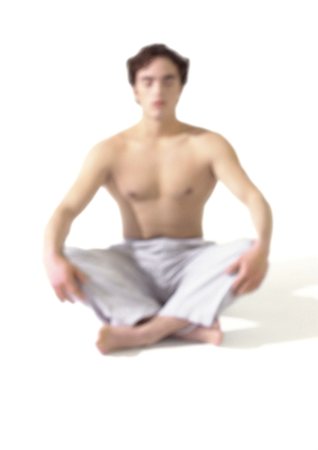 simsearch:695-03385803,k - Topless man sitting on floor indian style, meditating, blurred Stock Photo - Premium Royalty-Free, Code: 695-03385797