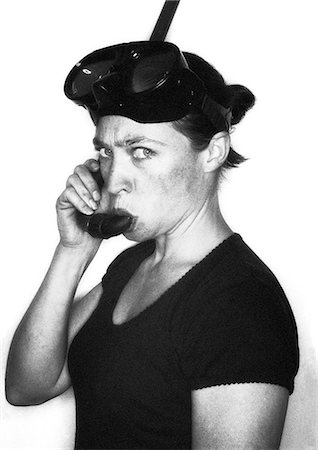 strange b&w - Woman wearing goggles and snorkel, portrait Stock Photo - Premium Royalty-Free, Code: 695-03387120