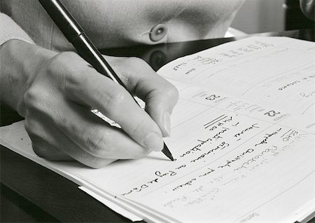 simsearch:632-01155457,k - Hand writing on agenda, close-up, b&w Stock Photo - Premium Royalty-Free, Code: 695-03381200