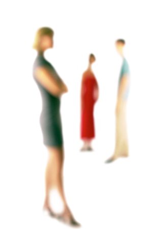 simsearch:695-03383828,k - Silhouette of three people standing apart, on white background, defocused Stock Photo - Premium Royalty-Free, Code: 695-03383828