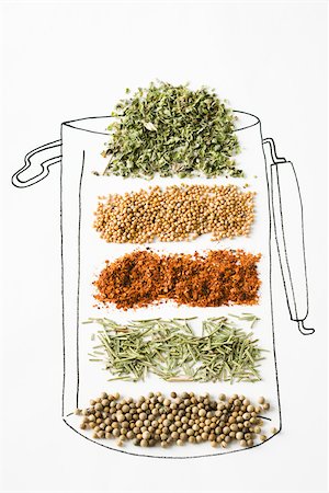 Assorted spices in drawing of canister Foto de stock - Sin royalties Premium, Código: 695-03390156