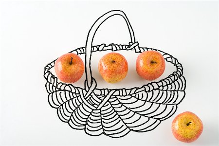Apples in drawing of basket Foto de stock - Sin royalties Premium, Código: 695-03390171