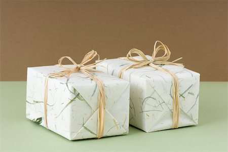 double gifts - Two gift wrapped presents side by side Stock Photo - Premium Royalty-Free, Code: 695-03390340