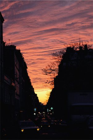 paris street at night - Paris, France, sky at sunset Stock Photo - Premium Royalty-Free, Code: 696-03394875