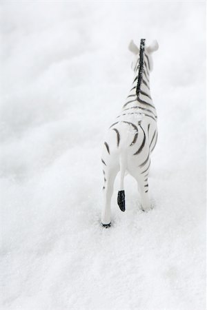 simsearch:700-02637499,k - Zèbre de jouet dans la neige, vue arrière Photographie de stock - Premium Libres de Droits, Code: 696-03396085