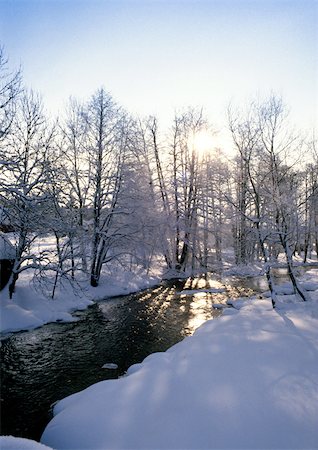 sun stream - Sweden, snowy woods with stream and sunshine Stock Photo - Premium Royalty-Free, Code: 696-03397267