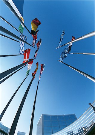 symbols international - European flags, low angle view Stock Photo - Premium Royalty-Free, Code: 696-03397906