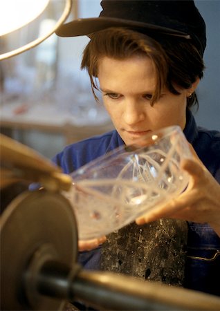 Woman engraving glass bowl, close-up Stock Photo - Premium Royalty-Free, Code: 696-03399022