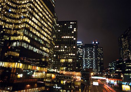 skyscraper windows night - Skyscrapers at night Stock Photo - Premium Royalty-Free, Code: 696-03399115