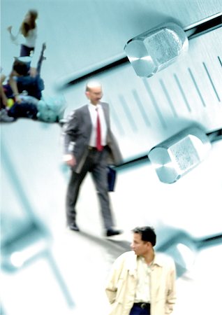 simsearch:696-03399717,k - Businessman walking next to control levers, montage Stock Photo - Premium Royalty-Free, Code: 696-03399698