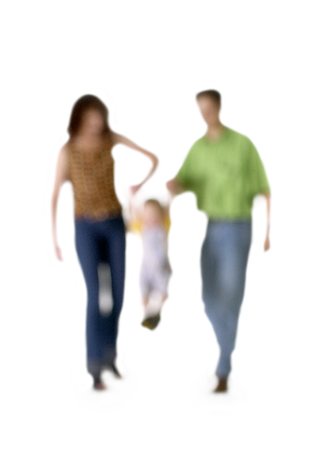 simsearch:695-03384752,k - Silhouette of parents swinging child, on white background, defocused Foto de stock - Royalty Free Premium, Número: 696-03399867