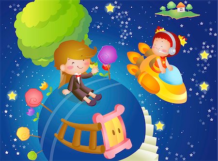 rocket ship child - digital background Stock Photo - Premium Royalty-Free, Code: 690-03209743