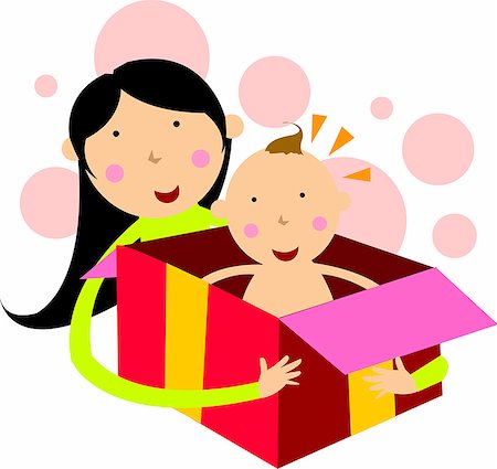 design background cartoon - Sitting in a gift box Stock Photo - Premium Royalty-Free, Code: 690-03202029