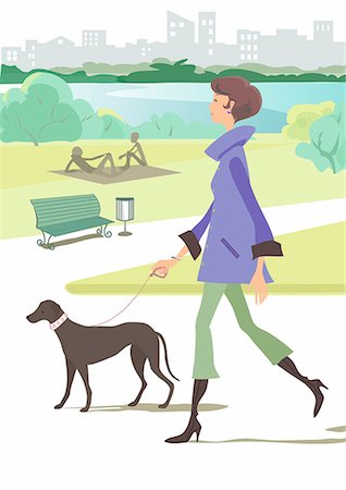 design background cartoon - Taking a dog for a walk Stock Photo - Premium Royalty-Free, Code: 690-03202100