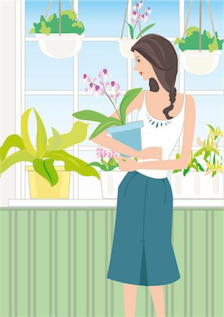 Woman holding potted plant Foto de stock - Sin royalties Premium, Código: 690-03202233