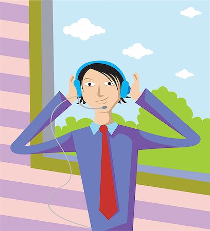design background cartoon - A man listening to music Stock Photo - Premium Royalty-Free, Code: 690-03202288