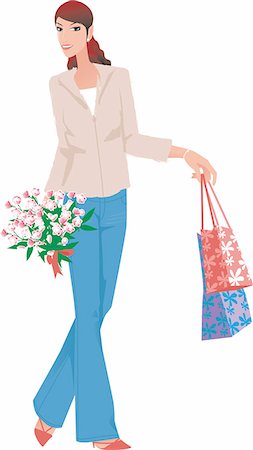 flower woman cartoon - A woman holding a bag Stock Photo - Premium Royalty-Free, Code: 690-03202369