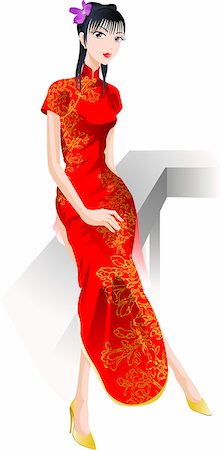 simsearch:690-03202358,k - A woman wearing cheong-sam Stock Photo - Premium Royalty-Free, Code: 690-03202500